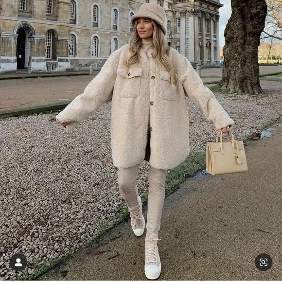 MANGO oversized faux shearling jacket blogger zara competitor brand - Picture 5 of 15